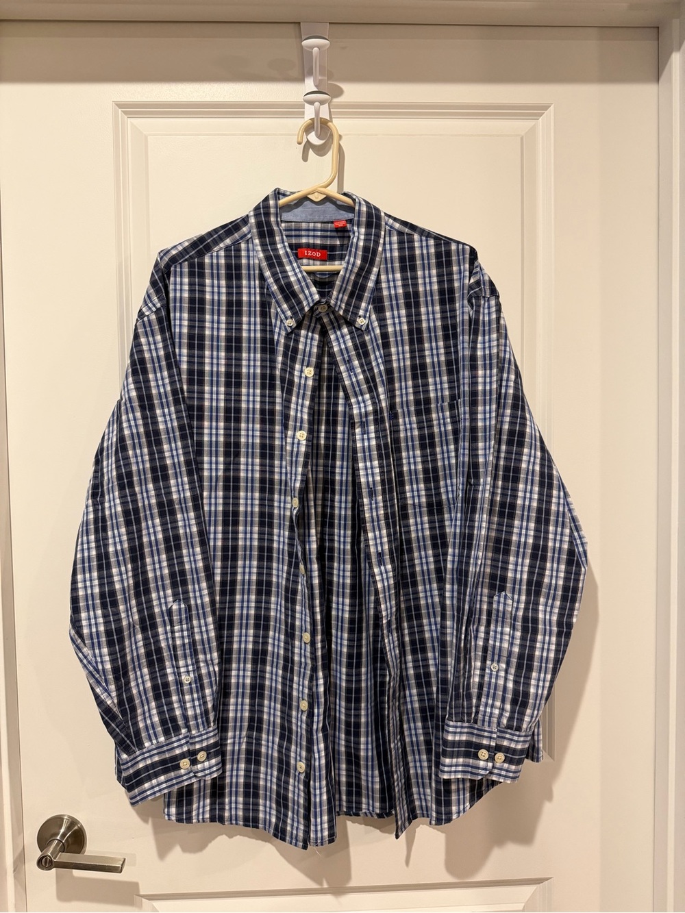 Izod Navy and White Plaid Button-Down Shirt